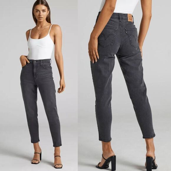 Levis Jeans Womens Size 31 Gray High Waisted Mom Denim Cropped Tapered Grunge - Picture 2 of 13